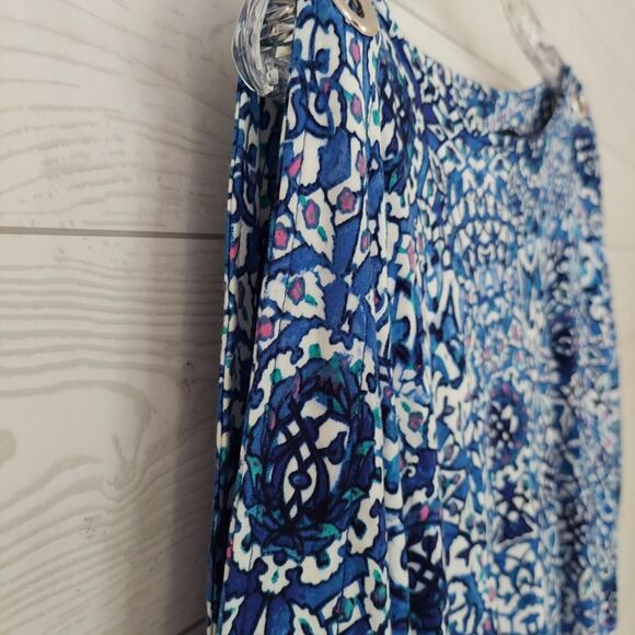 Cable & Gage Blue Top Medium Tunic Slit Sleeves Chrome Grommet Accents - Picture 4 of 10